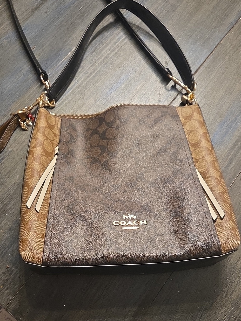 COACH Brown Two-Tone Signature Canvas Shoulder Bag